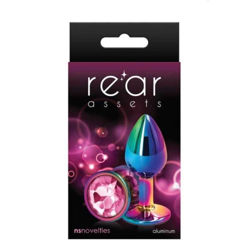 Анальная пробка, М, с розовым камнем, разноцветная, 3.3 см х 8.3 см (39298), zoom