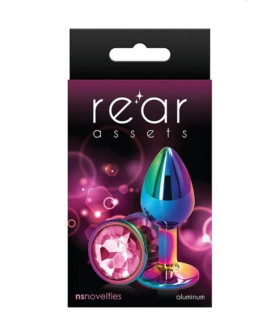 Анальная пробка, М, с розовым камнем, разноцветная, 3.3 см х 8.3 см - No Taboo