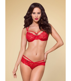 Сексуальний комплект з декоративними бретелями на бюстгальтері і трусиках S / M, червоний - No Taboo