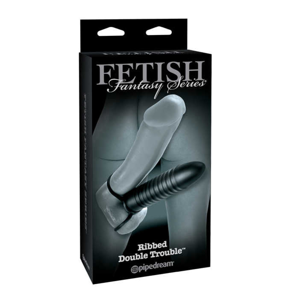 Насадка на член, рельєфна, Pipedream для подвійного проникнення, чорна, 17.5 х 3 см (31539), zoom