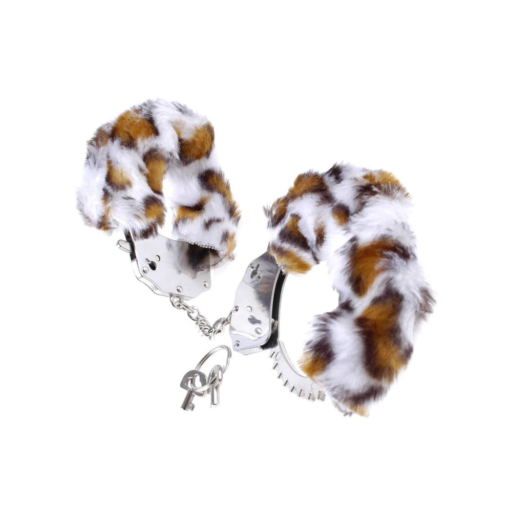 Наручники металеві на тонкому ланцюжку, з хутром ягуар (40116), zoom