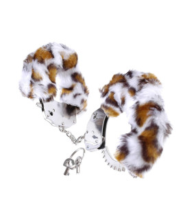 Наручники металлические на тонкой цепочке, с мехом ягуар - No Taboo