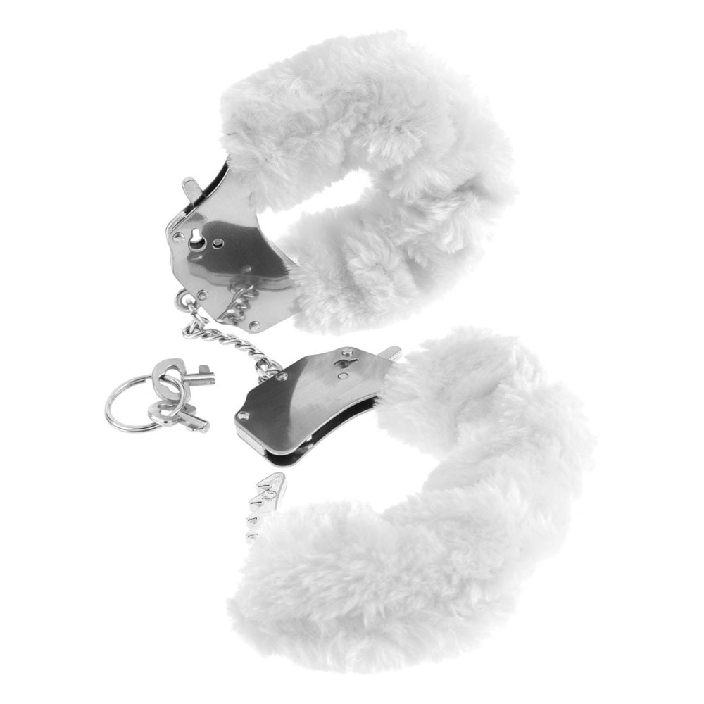 Наручники метал Сірий на тонкому ланцюжку хутро білий (40112), zoom