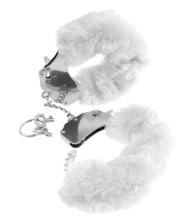 Наручники метал серый на тонкой цепочке мех белый - No Taboo