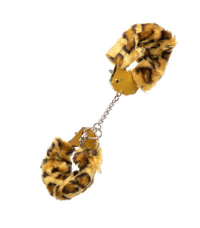 Наручники с золотым металлом и леопардовым мехом - No Taboo