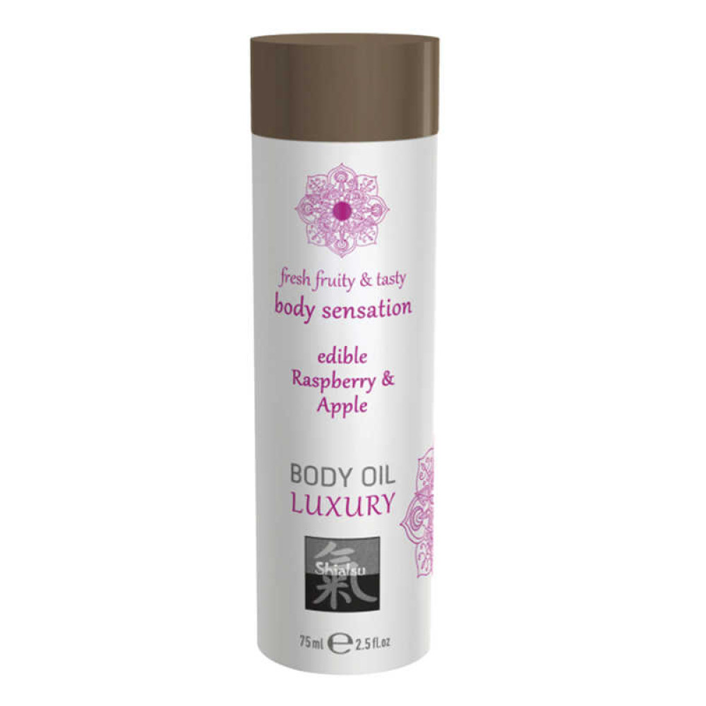 Съедобное массажное масло HOT Body Oil Luxury со вкусом малины и яблока, 75 мл (38051), zoom