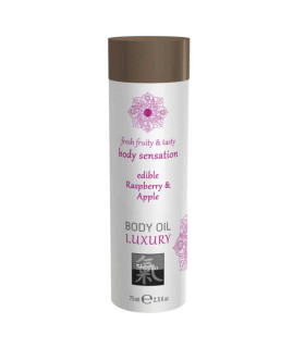 Съедобное массажное масло HOT Body Oil Luxury со вкусом малины и яблока, 75 мл - No Taboo