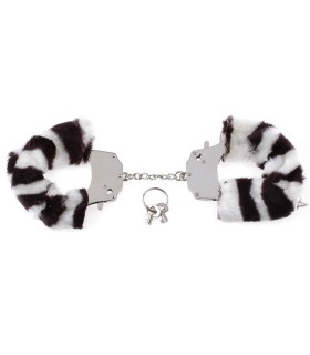 Металлические наручники с мехом, цвет зебры, крепкие - No Taboo