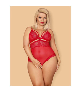 Эротическое боди с украшением в области декольте teddy opencrotch red XXL - No Taboo