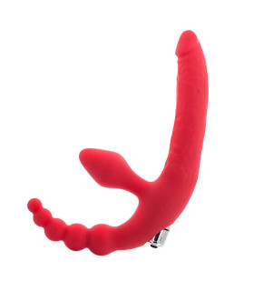 Безремневой страпон с вибропулей, влагостойкий, силикон, красный - No Taboo
