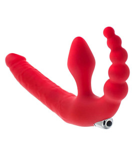 Безремневой страпон с вибропулей, влагостойкий, силикон, красный - No Taboo