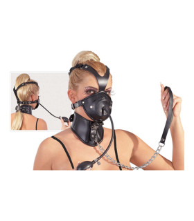 Leather Head Mask-Маска з кляпом і нашийником - No Taboo