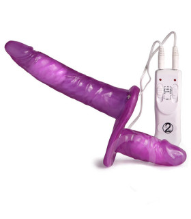 Двойной фиолетовый страпон-вибратор 18см. 3,5 - диаметр - No Taboo