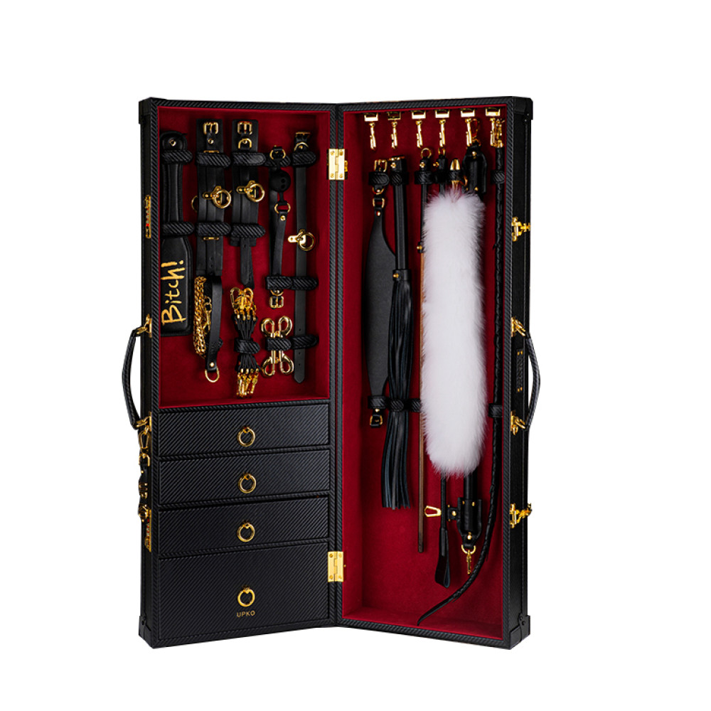 Шкаф-чемодан для БДСМ аксессуаров Upko, из итальянской кожи, черный, 14 предметов (40869), zoom