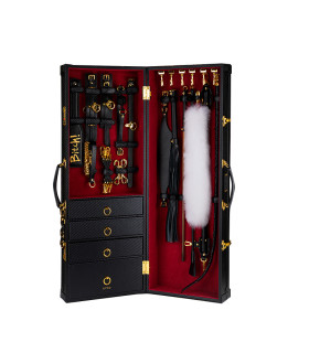 Шкаф-чемодан для БДСМ аксессуаров Upko, из итальянской кожи, черный, 14 предметов - No Taboo