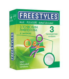 Презервативы латексные с точечным рельефом FREESTYLES со смазкой, 0.06 мм, 3 шт