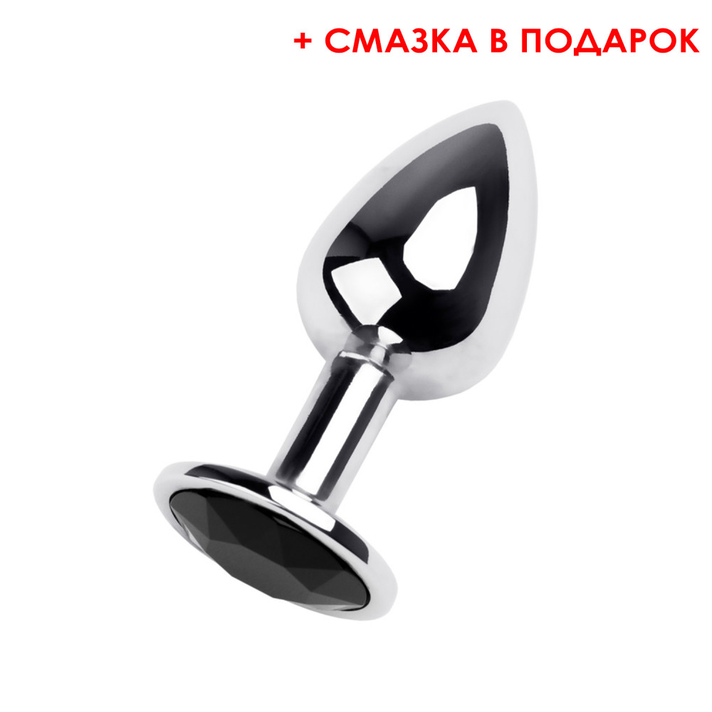 Анальна металева пробка з чорним кристалом Runyu, (змазка в подарунок), розмір S, 7 см х 2.5 (43435), zoom