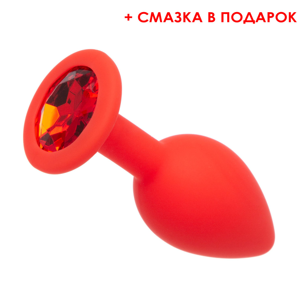 Анальная пробка со съемным камнем (смазка в подарок), красная S, 7,5 х 2,8 см (38223), zoom