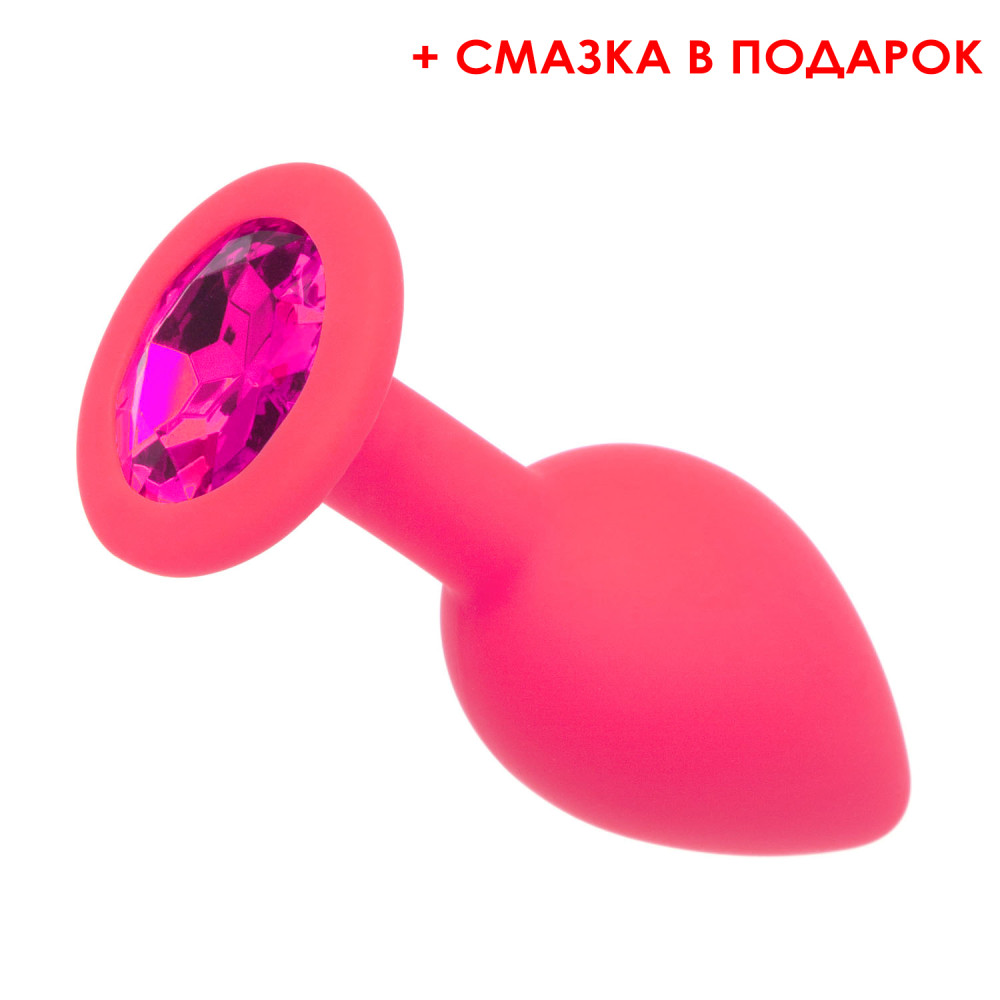 Анальная пробка со съемным камнем (смазка в подарок) Pink Silicone Rose S, 7,5 х 2,8 см (38221), zoom
