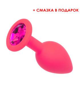 Анальная пробка со съемным камнем (смазка в подарок) Pink Silicone Rose S, 7,5 х 2,8 см - No Taboo