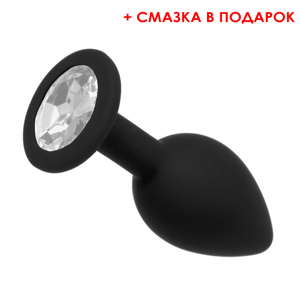 Анальна пробка зі знімним каменем (лубрикантв подарунок), чорна, розмір S (30584), zoom
