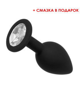 Анальная пробка со съемным камнем (смазка в подарок), черная, размер S - No Taboo