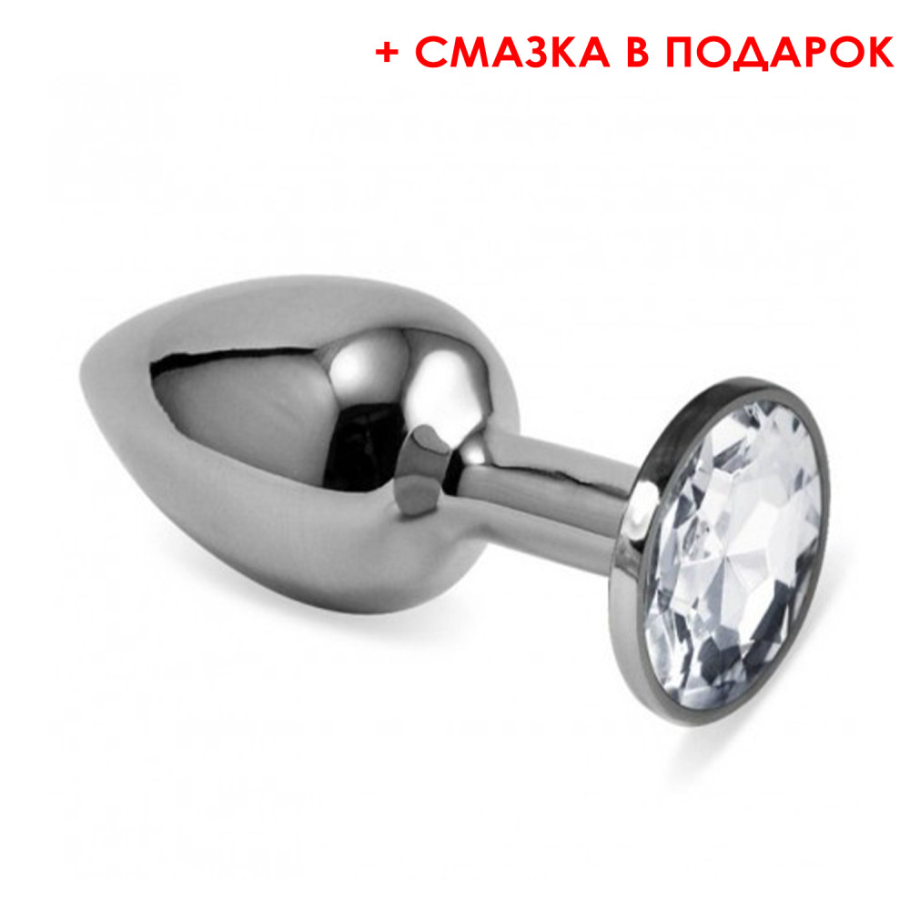Анальна пробка з білим каменем Silver Diamond (змазка в подарунок), розмір, M 8,5x3,5 (31873), zoom