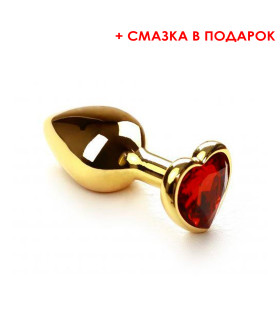 Анальна пробка з каменем у формі серця (змазка в подарунок), рубін, розмір S - No Taboo