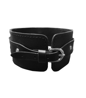 Нашийник шкіряний з нікель-фурнітурою, жорсткий, чорний - No Taboo