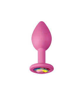 Анальная пробка с разноцветным стразом, маленькая, розовая - No Taboo