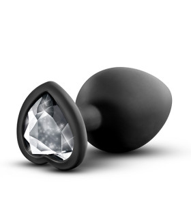 Анальная пробка, S, силиконовая, черная, с камнем в форме сердца, 6 см х 2,5 см - No Taboo