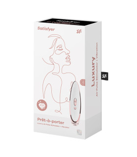 Вакуумный стимулятор Satisfyer Luxury Pret-a-Porter White с кожаной вставкой, розово-белый, 19.2 х 4 см - No Taboo