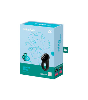 Эрекционное виброкольцо Satisfyer Signet Ring с приложением, чёрное, 8.3 х 3.4 см - No Taboo