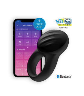 Эрекционное виброкольцо Satisfyer Signet Ring с приложением, чёрное, 8.3 х 3.4 см - No Taboo