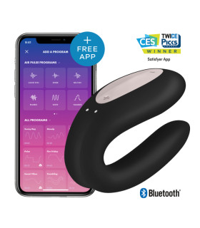 Вибратор для пар Satisfyer Double Joy с приложением, черный, 9.1 х 4.1 см - No Taboo