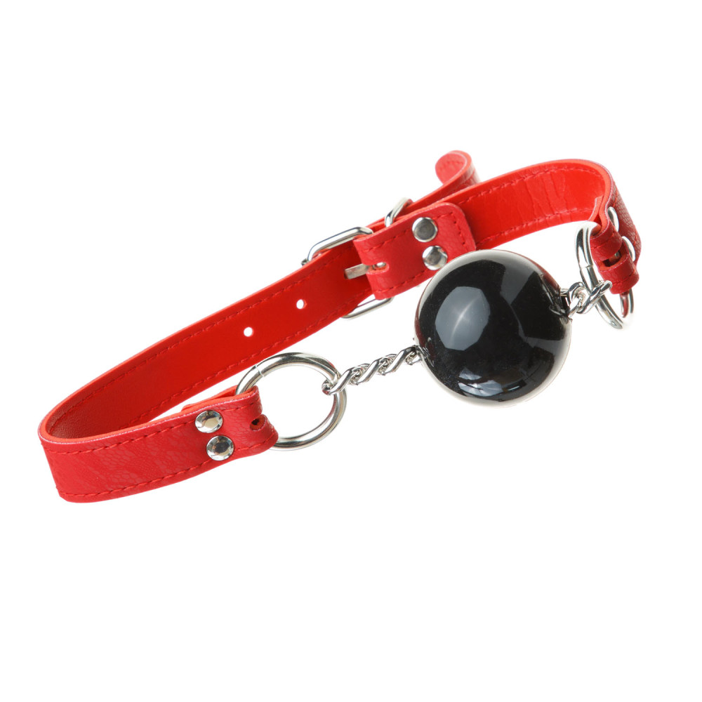 Кляп кулька силікон чорний з ажурним червоним ременем (41148), zoom