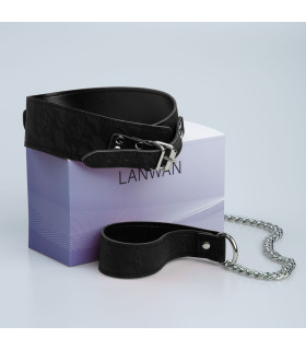 Нашийник з повідцем Чорний Мереживо кожзам BLK collar в коробці - No Taboo