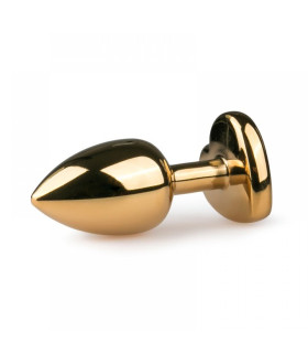 Анальная пробка с розовым камнем, золотистая, размер S (7.4 х 2.6 см) - No Taboo