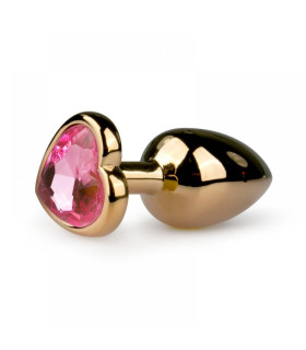 Анальная пробка с розовым камнем, золотистая, размер S (7.4 х 2.6 см) - No Taboo