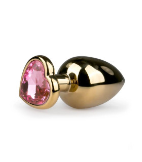 Анальная пробка, L , с камнем в форме сердца, золотистая, 9.6 х 3.8 см - No Taboo