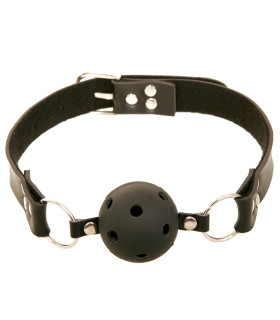 Кляп Fetish пластиковий, з ремінцем з екошкіри, чорний - No Taboo