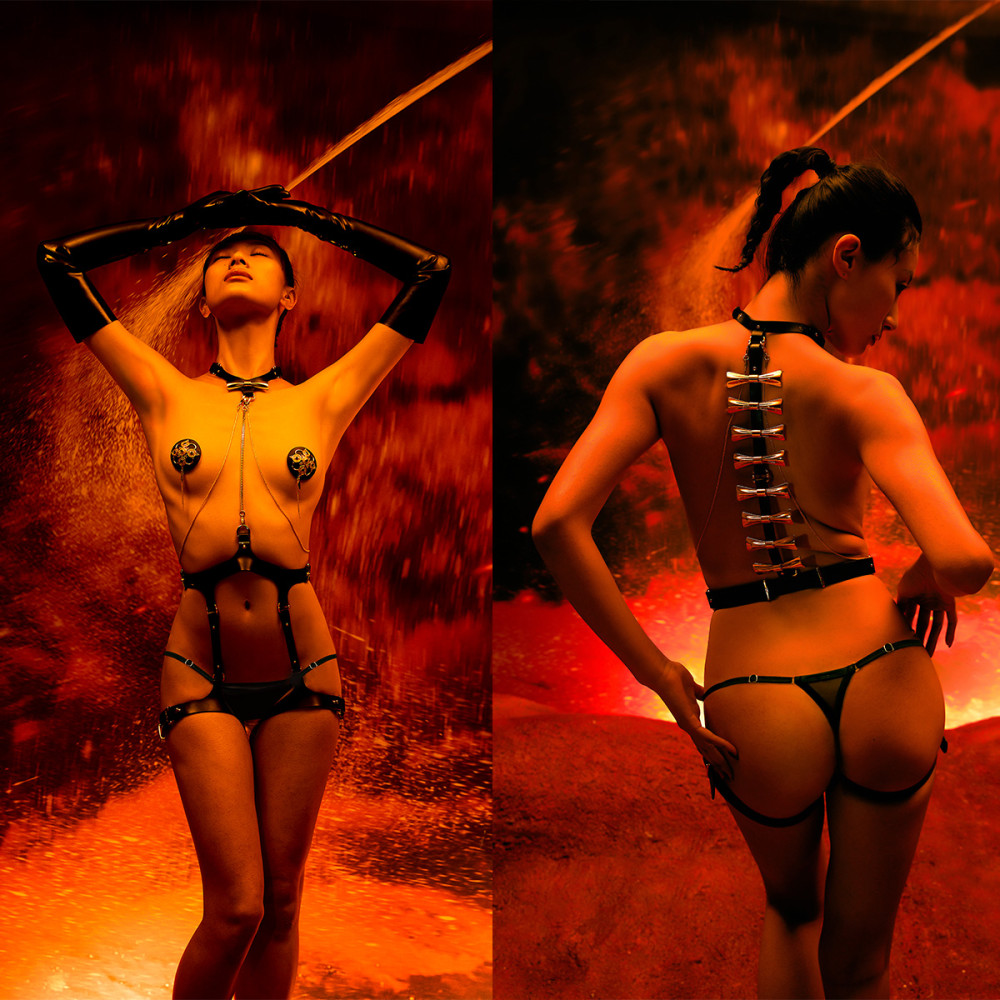 Набор БДСМ из сбруи и пестисов Butterfly UPKO, итальянская кожа, позолота 24К (42965), zoom