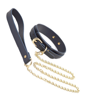 Нашийник з повідцем із золотистою фурнітурою NS Novelties Bondage Couture, синій - No Taboo