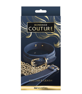Нашийник з повідцем із золотистою фурнітурою NS Novelties Bondage Couture, синій - No Taboo