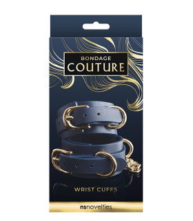 Наручники с золотистой фурнитурой Bondage Couture, синие - No Taboo