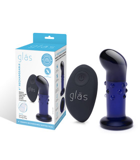 Пробка анальна зі скла з вібрацією GLAS, з пультом керування, синя - No Taboo