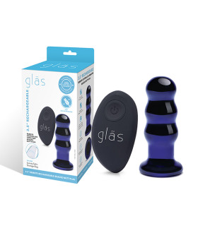 Анальна пробка зі скла з вібро GLAS, на дистанційному керуванні, синя - No Taboo