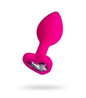  Анальная пробка с камнем в виде сердца 8 см, силикон, розовая - No Taboo