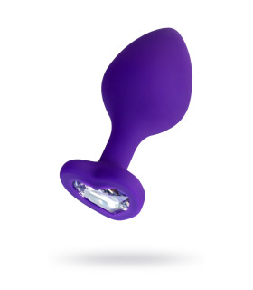  Анальная пробка с камнем в виде сердца 8 см, силикон, фиолетовая - No Taboo