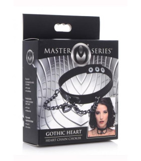 Чокер с цепочками и сердечком, искусственная кожа, черный - No Taboo